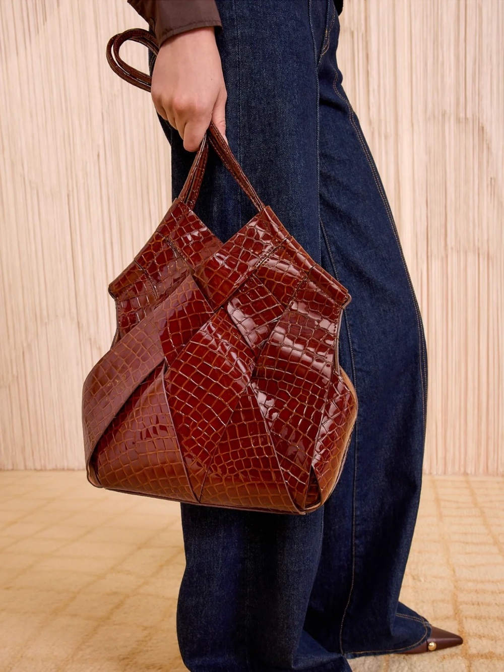 Ulla Johnson Charlotte Croc-Embossed Leather Shoulder Bag